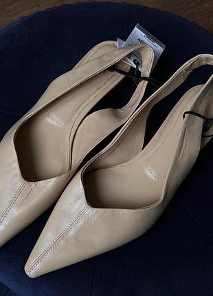 Туфлі босоніжки слінгбек шкіряні бежеві від zara