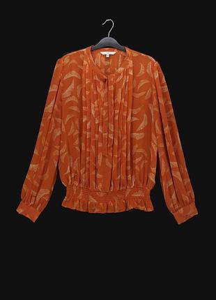 Шифонова блузка "jasper conran" коричнево-жовтогаряча з пір'ям, uk14/eur42.