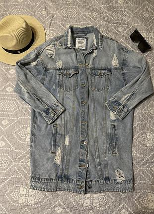 Джинсова куртка подовжена оверсайз pull&bear