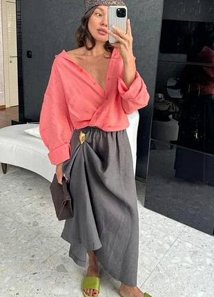 Серая фактурная юбка макси шифон