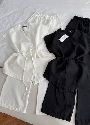 Костюм жилетка брюки/ штани льон бохо кольори: бордо, молоко, беж, чорний, блакитний