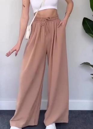 Летние брюки брюки брюки широкие жатка цвета: черный, беж, мята, молоко, барби