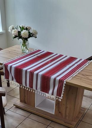 Ткано-декоративна  скатертина-ранер з вишивкою  "піоні червона" _850*1500