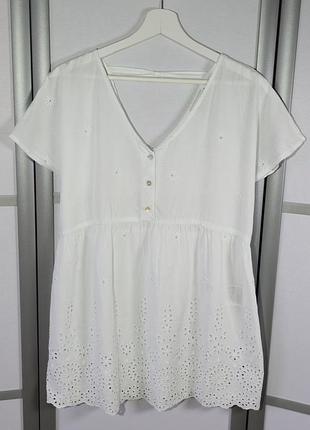 С& белая котоновая свободная рубашка с вышивкой ришелье