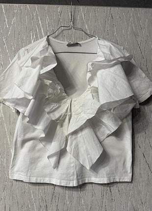 Білий топ, футболка, блуза  з рюшами zara