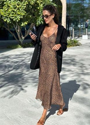Сукня-комбінація, максі,  принт леопард