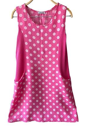 Легка літня рожева сукня в горошок 100% льон, розмір м італія