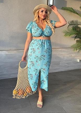 Жіночий літній костюм топ та спідниця | 717