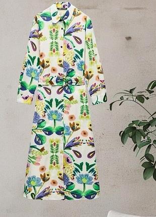 🔥🔥 сукня-сорочка з попліну з квітковим принтом та довгими рукавами