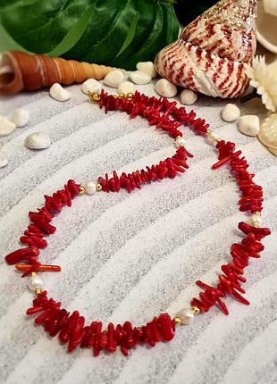 🔺🐚🪸оригинальное колье-чокер из веточек коралла и натуральных жемчужин