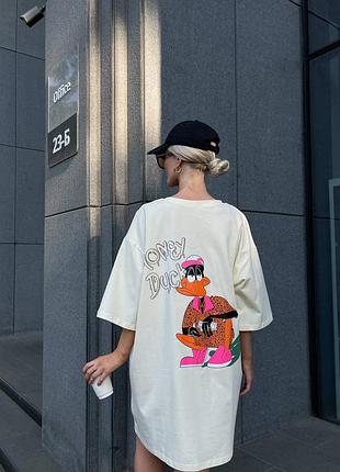 Платье-футболка мини короткий рукав рисунок дональд дак disney donald duck граффити