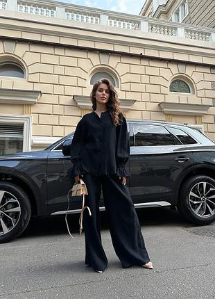 Супер знижка ❗️❗️❗️стильний костюм з мусліну з широкими брюками та сорочкою