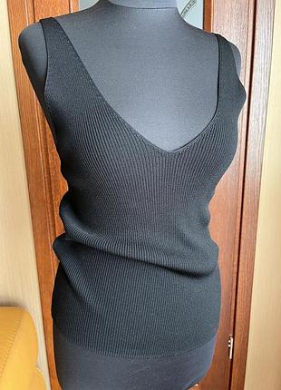 H&m майка рубчик чорна віскоза поліамід