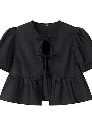 Черная блузка с завязками и баской, м размер