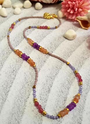 🔺🌺✨нежное колье-чокер из натурального камня ассорти и хрусталя