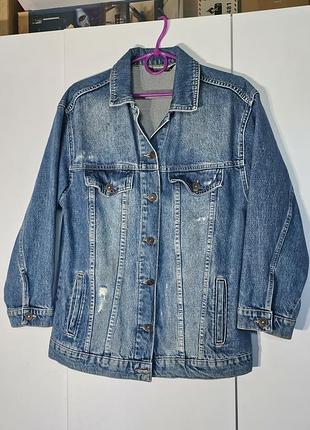 Куртка женская джинсовая синяя прямая с карманами