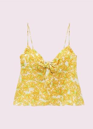 Кроп топ жіночий бавовняний вільний на бретельках zara xs квітковий