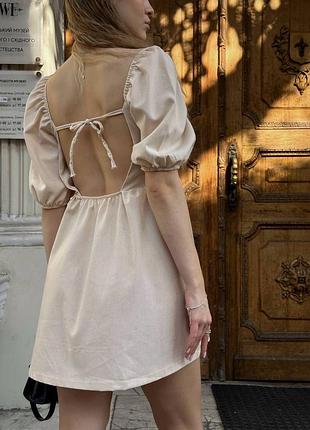 Волшебное мини платье из льна с открытой спинкой, платье платье, лен