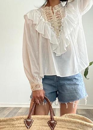 Zara котонова блуза вільного крою мереживо кроше/12379/