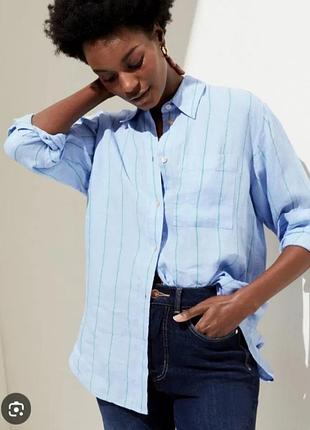 Лляна рубашка оверс блакитна linen&linen 100% льон