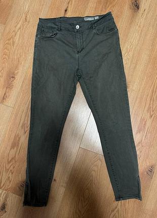 Джинсы брюки женские хаки зеленые mid rise slim укороченные, размер m - l