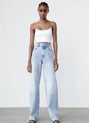 Голубые джинсы zara wide leg, размер 34.