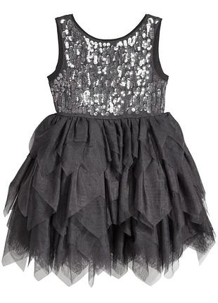 Неймовірна святкова сукня із блискіток і фатину темно сіра н&м (швеція)