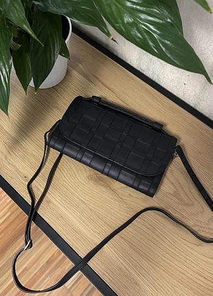 Чорна шкіряна сумка клатч/крос-боді