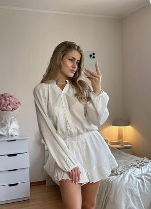 Літня сукня комбінезон легка з мусліну біла однотонна стильна коротка
