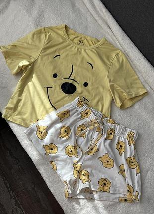 Жовта піжамка вінні пух, літня піжама шортиками primark