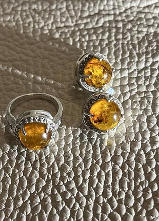 Серебряные серьги и кольца с янтарем моника3 фото