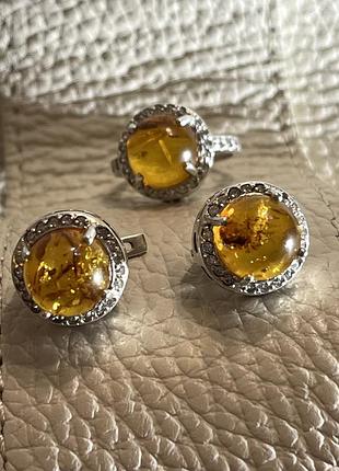 Серебряные серьги и кольца с янтарем моника8 фото