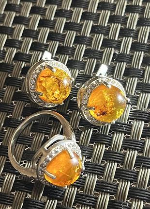 Серебряные серьги и кольца с янтарем моника7 фото
