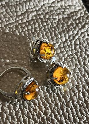 Серебряные серьги и кольца с янтарем моника4 фото