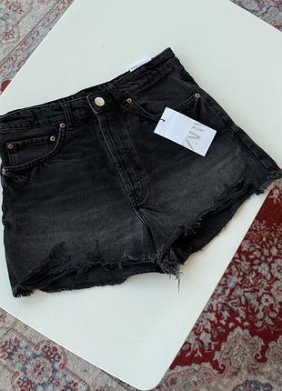 Zara high rise чорні джинсові шорти, zara женские джинсовые шорты 40