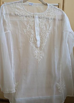 Прозрачная шелковая блуза с вышивкой, м