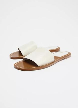 Шкіряні шльопанці жіночі білі zara new