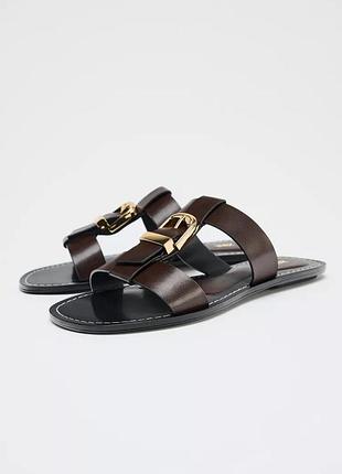 Шльопанці жіночі коричневі zara new2 фото