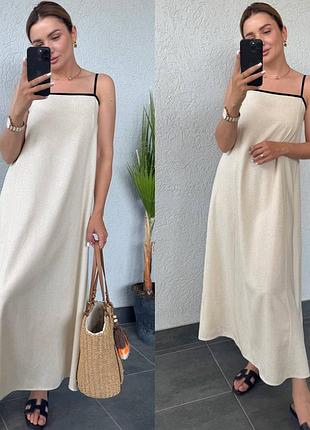 Платье лен 
цвет - бежевый, черный
размер 42-44,46-48,50-52