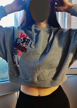 Укороченное худи tally weijl, серое, размер m