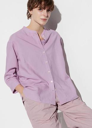 Uniqlo рубашка из смесового льна с воротником-стойкой и рукавом 3/4