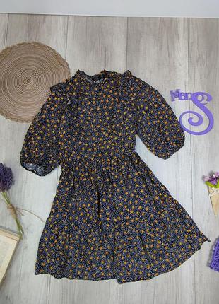 Женское платье new look рукав три четверти черное в горох размер s (44)