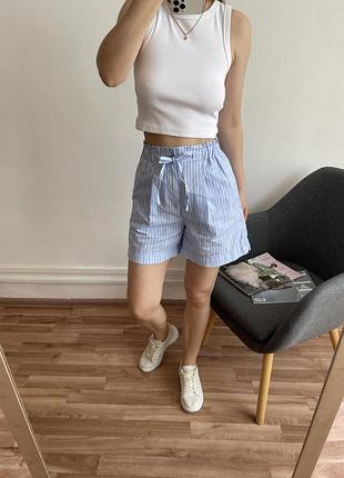 Uniqlo смугасті блакитні шорти з бленду льону