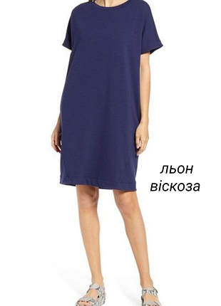 Оригинальное льняное платье f&amp;f свободного кроя украшено кружевом