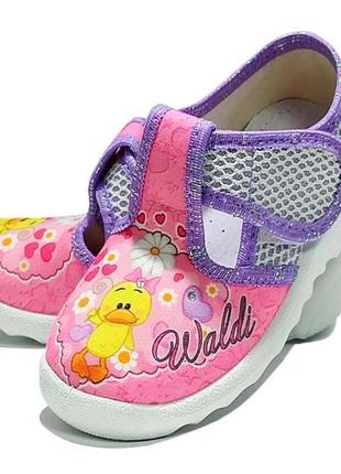 Текстильные ортопедические тапочки для девочки на липучке сменка в садик  валди waldi даша 21,24