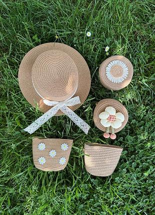 Сумочка плетена капелюшок дитячий для дівчинки зі стрічкою