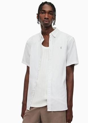 Allsaints сорочка з коротким рукавом бавовна льон лён льон молочна біла без дефектів оригінал л l
