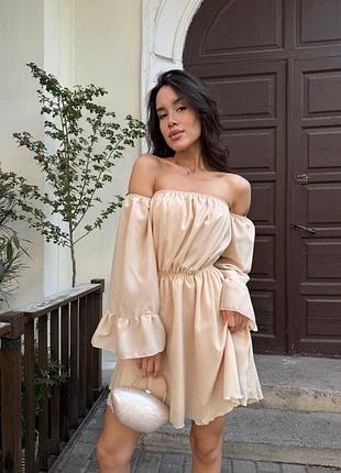 Жіноча сукня плаття літнє з відкритими плечима шифонова легка повітряна чорна бежева