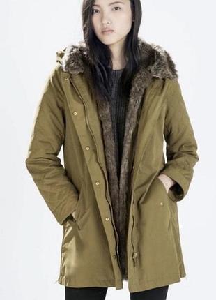 Шикарная демисезонная парка цвета хаки zara basic, 💯 оригинал, молниеносная отправка