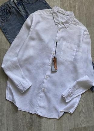 Белая льняная рубашка, лляна сорочка, блузка, рубашка оверсайз льон